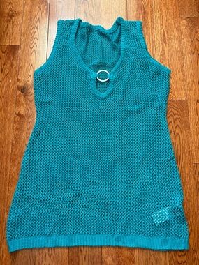 Teal Sleeveless Knit Swim Coverup with Ring Accent